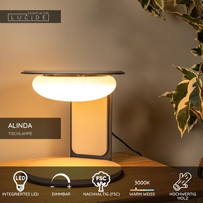 Lucide ALINDA - Tischlampe - Ø 20 cm - LED Dim. - 1x9W 3000K - Taupe | Essential